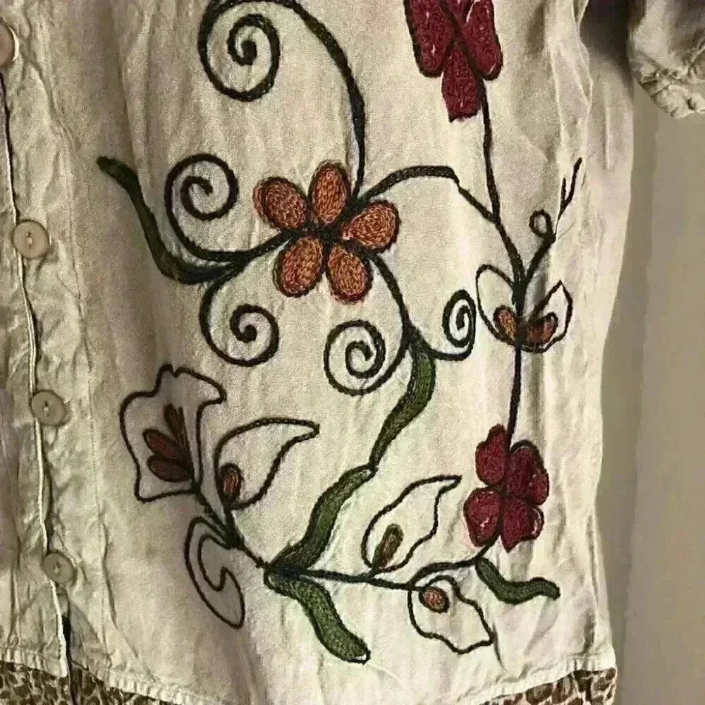Vtg Speed Start Brown short sleeve embroidered button blouse top large - Picture 4 of 6